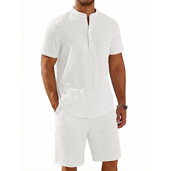 COOFANDY Men' 2 pc Short Set Casual Henley Shirt and Shorts Textured Summer Beach Vacation
