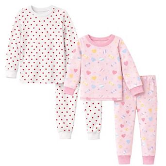 Kids Girls Hearts Candy 2-Pack Pajamas Snug Fit PJs Long Sleeve