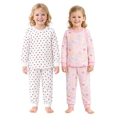 Kids Girls Hearts Candy 2-Pack Pajamas Snug Fit PJs Long Sleeve