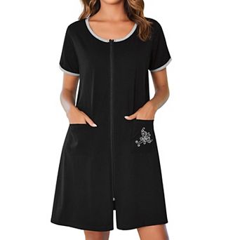 Ekouaer Women Zipper Front House Coat Short Sleeves Robe Zip Up Bathrobes Short Nightgown