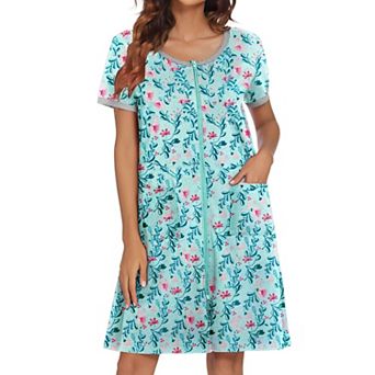 Ekouaer Women Zipper Front House Coat Short Sleeves Robe Zip Up Bathrobes Short Nightgown