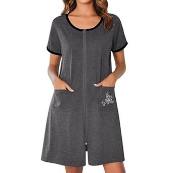 Ekouaer Women Zipper Front House Coat Short Sleeves Robe Zip Up Bathrobes Short Nightgown