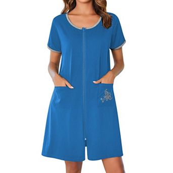 Ekouaer Women Zipper Front House Coat Short Sleeves Robe Zip Up Bathrobes Short Nightgown