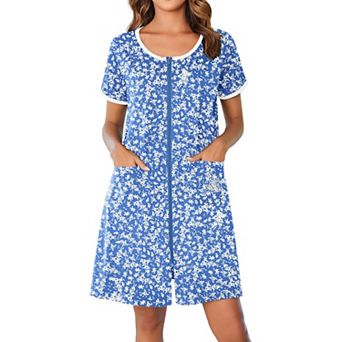 Ekouaer Women Zipper Front House Coat Short Sleeves Robe Zip Up Bathrobes Short Nightgown