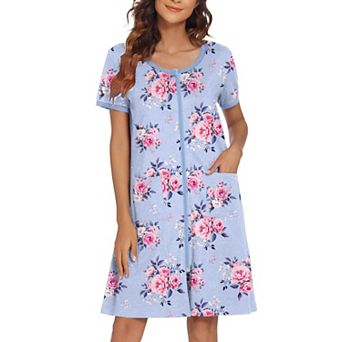 Ekouaer Women Zipper Front House Coat Short Sleeves Robe Zip Up Bathrobes Short Nightgown
