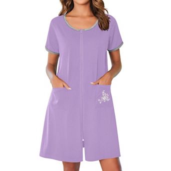 Ekouaer Women Zipper Front House Coat Short Sleeves Robe Zip Up Bathrobes Short Nightgown
