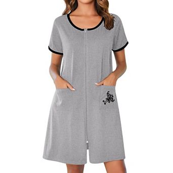 Ekouaer Women Zipper Front House Coat Short Sleeves Robe Zip Up Bathrobes Short Nightgown