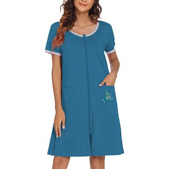 Ekouaer Women Zipper Front House Coat Short Sleeves Robe Zip Up Bathrobes Short Nightgown