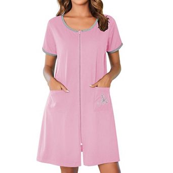 Ekouaer Women Zipper Front House Coat Short Sleeves Robe Zip Up Bathrobes Short Nightgown
