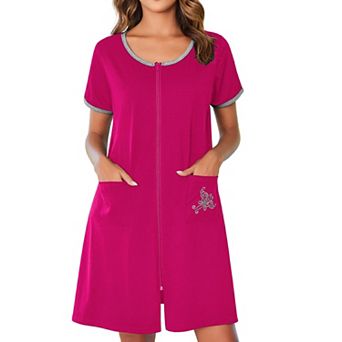 Ekouaer Women Zipper Front House Coat Short Sleeves Robe Zip Up Bathrobes Short Nightgown