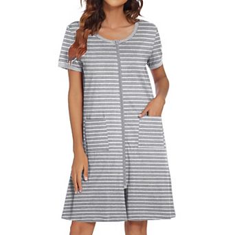 Ekouaer Women Zipper Front House Coat Short Sleeves Robe Zip Up Bathrobes Short Nightgown