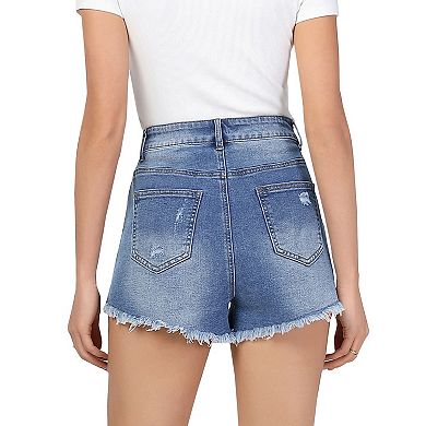 Women's Mid Rise Ripped Denim Shorts Frayed Raw Hem Distressed Jean Shorts