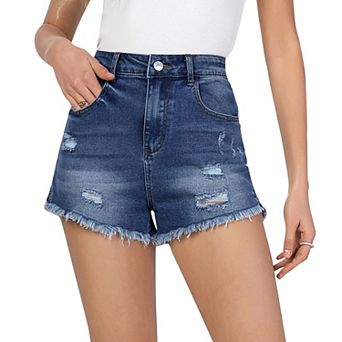 Women's Mid Rise Ripped Denim Shorts Frayed Raw Hem Distressed Jean Shorts