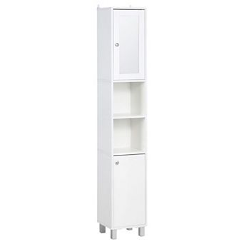 Bathroom Storage Cabinet with Mirror Door Adjustable Shelves Tall Floor Organizer