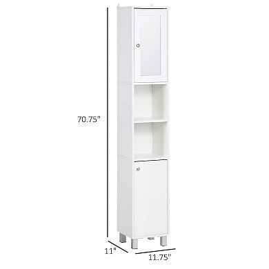 Bathroom Storage Cabinet with Mirror Door Adjustable Shelves Tall Floor Organizer