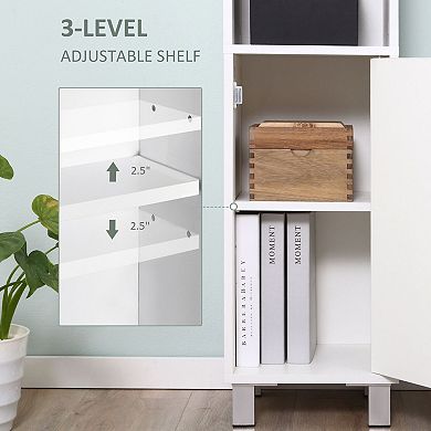 Bathroom Storage Cabinet with Mirror Door Adjustable Shelves Tall Floor Organizer
