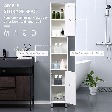 Bathroom Storage Cabinet with Mirror Door Adjustable Shelves Tall Floor Organizer