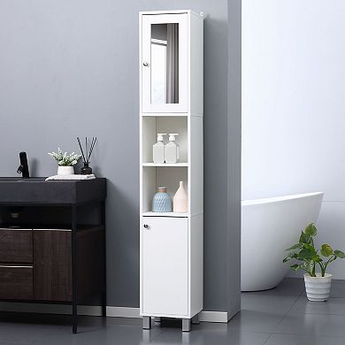 Bathroom Storage Cabinet with Mirror Door Adjustable Shelves Tall Floor Organizer
