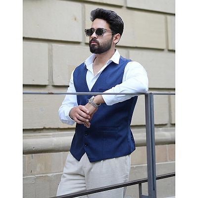 mens dress vests blue Blue Paisley Silk Men's Vest Hanky Cufflinks Tie Set Waistcoat Suit Set, S main image 0