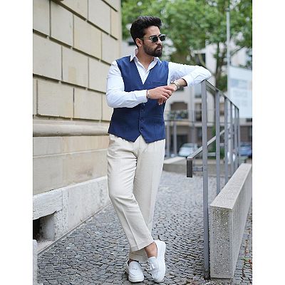 mens dress vest slim fit Men - Beige Slim-Fit Suit Vest - Size: 50R
