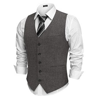 COOFANDY Men Fashion Tweed Waistcoat Lounge Adjustable Suit Vest Regular Fit Vest