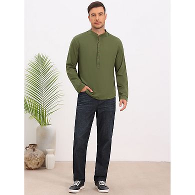 Men's Cotton Henley T-Shirt Long Sleeve Button Pullover Basic T-Shirts