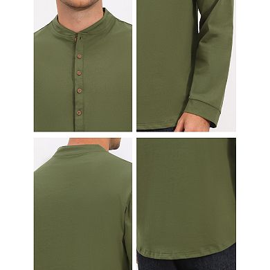 Men's Cotton Henley T-Shirt Long Sleeve Button Pullover Basic T-Shirts