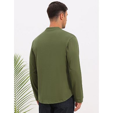 Men's Cotton Henley T-Shirt Long Sleeve Button Pullover Basic T-Shirts