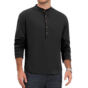 Men's Cotton Henley T-Shirt Long Sleeve Button Pullover Basic T-Shirts