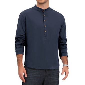 Men's Cotton Henley T-Shirt Long Sleeve Button Pullover Basic T-Shirts