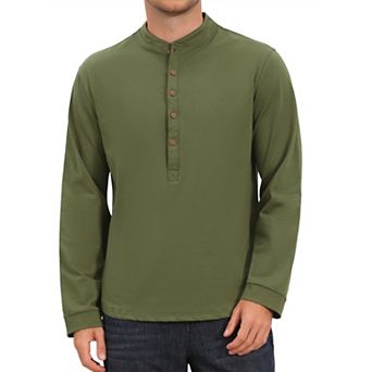 Men's Cotton Henley T-Shirt Long Sleeve Button Pullover Basic T-Shirts