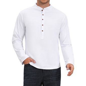 Men's Cotton Henley T-Shirt Long Sleeve Button Pullover Basic T-Shirts