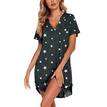 Ekouaer Women V Neck Button Down Nightgown