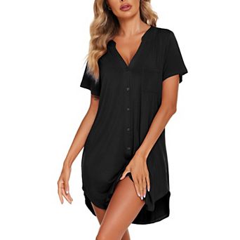Ekouaer Long Nightgowns for Womens Cotton Night Gowns Plus Moo Moos Short Sleeve House Dress Button
