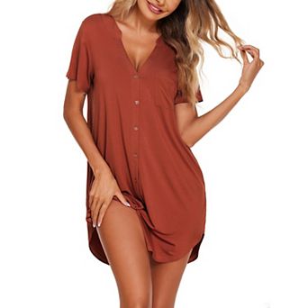 Ekouaer Women V Neck Button Down Nightgown