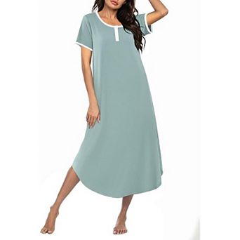 Ekouaer Women V Neck Button Down Nightgown