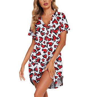 Ekouaer Women V Neck Button Down Nightgown