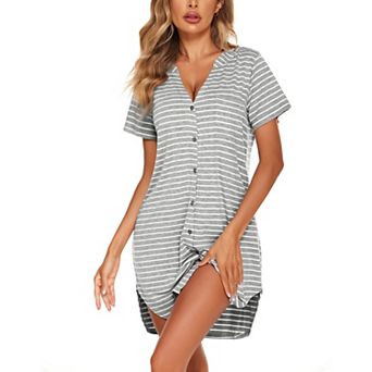 Ekouaer Long Nightgowns for Womens Cotton Night Gowns Plus Moo Moos Short Sleeve House Dress Button