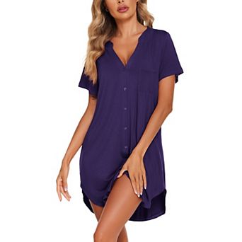 Ekouaer Women V Neck Button Down Nightgown