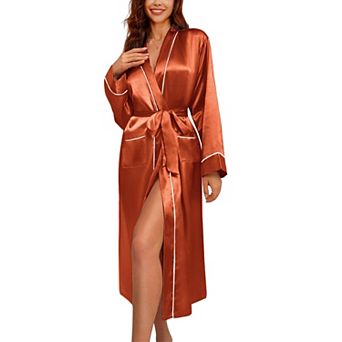 Ekouaer Silk Robes for Women Long Sleeve Satin Bathrobe Soft Lightweight Full Length Sleepwear