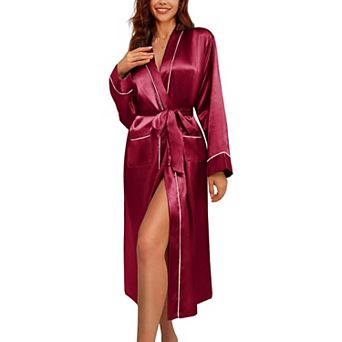 Ekouaer Silk Robes for Women Long Sleeve Satin Bathrobe Soft Lightweight Full Length Sleepwear