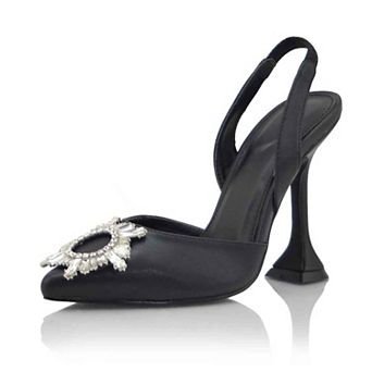 Embellished Pointed Toe Slingback Sculptural Heel Pumps
