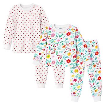 Kids Girls Hearts Flowers 2-Pack Pajamas Snug Fit PJs Long Sleeve