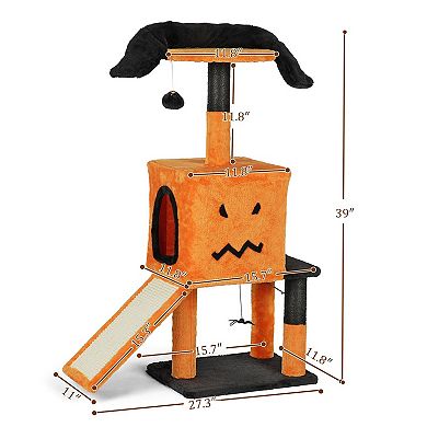 Halloween Cat Tree with Condo, Scratching Posts and Hanging Toys