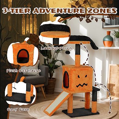 Halloween Cat Tree with Condo, Scratching Posts and Hanging Toys