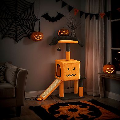 Halloween Cat Tree with Condo, Scratching Posts and Hanging Toys