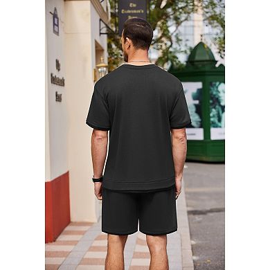 COOFANDY Men' Waffle Shirt and Shorts Set 2 Piece Outfits Casual Summer Tracksuits Set with Pockets
