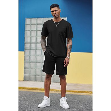 COOFANDY Men' Waffle Shirt and Shorts Set 2 Piece Outfits Casual Summer Tracksuits Set with Pockets