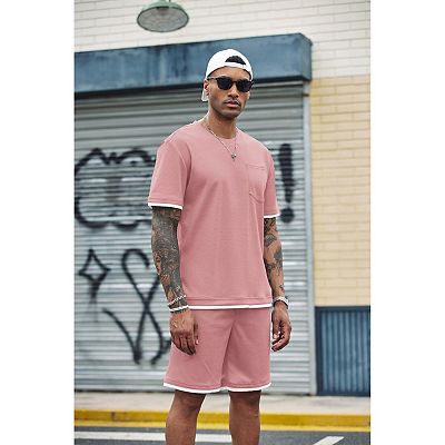 COOFANDY Men' Waffle Shirt and Shorts Set 2 Piece Outfits Casual