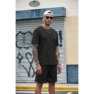 COOFANDY Men' Waffle Shirt and Shorts Set 2 Piece Outfits Casual Summer Tracksuits Set with Pockets